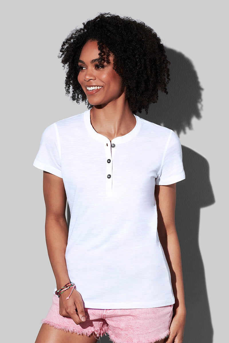 Sharon Henley T-shirt - T-shirt z okrągłym dekoltem i guzikami dla kobiet model 1