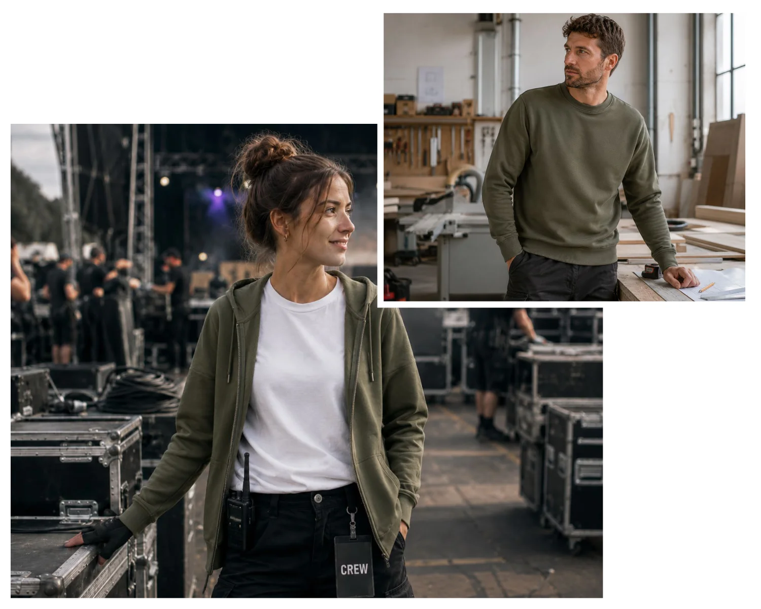 Model Images wearing Sweats in Military Green